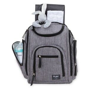 BB Gear Diaper Bag Backpack w/ Changing Pad & Insulated Side Pocket - Gray